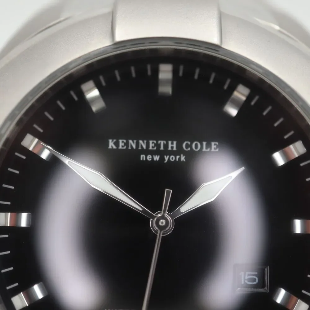 Kenneth Cole Mens Silver Tone Watch 42mm Black Date Dial Stainless Steel KC3393
